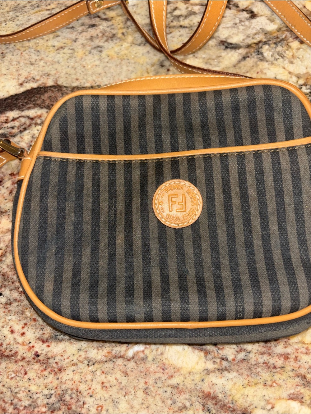 Fendi Striped Crossbody Bag in Brown and Tan Leather - Picture 3 of 10